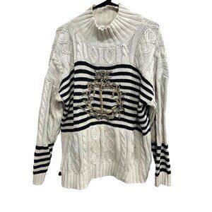 Ann Taylor Cable Knit Sweater Mockneck Anchor Emblem